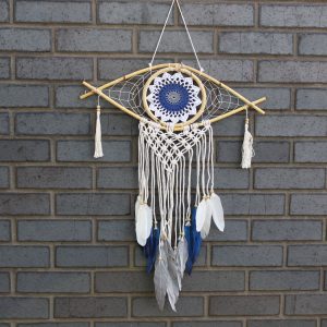 Apanhador de Sonhos  Med Macramé Eye White / Azul / Cinza