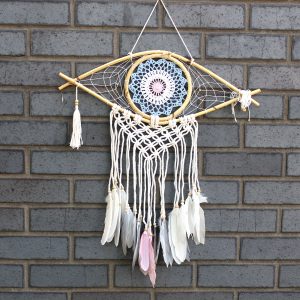 Apanhador de Sonhos  Med Macramé Eye Blue / Branco / Rosa