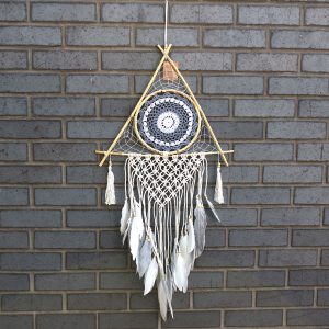 Apanhador de Sonhos  Lrg Macramé Piramide Branco / Cinzento